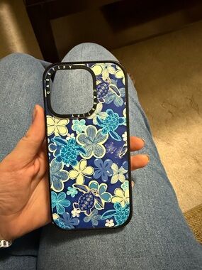 Casetify Blue Floral & Turtle Pattern iPhone 15 pro case